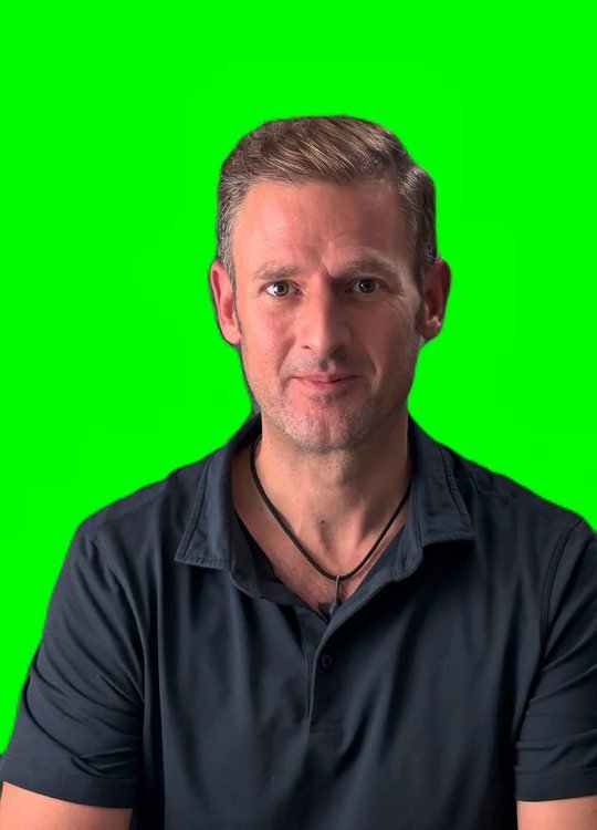 One frame of my recording: me in front of a bright green cloth