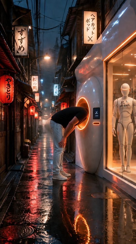 After the fix: the man&rsquo;s feet stand right next to the machine